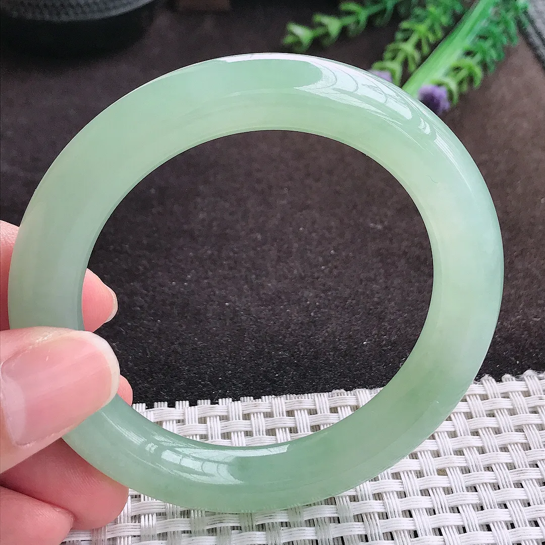 自然光55.5/10.6/10.7老坑冰胶果冻冰晴绿满绿圆条手镯翡翠玉镯手环