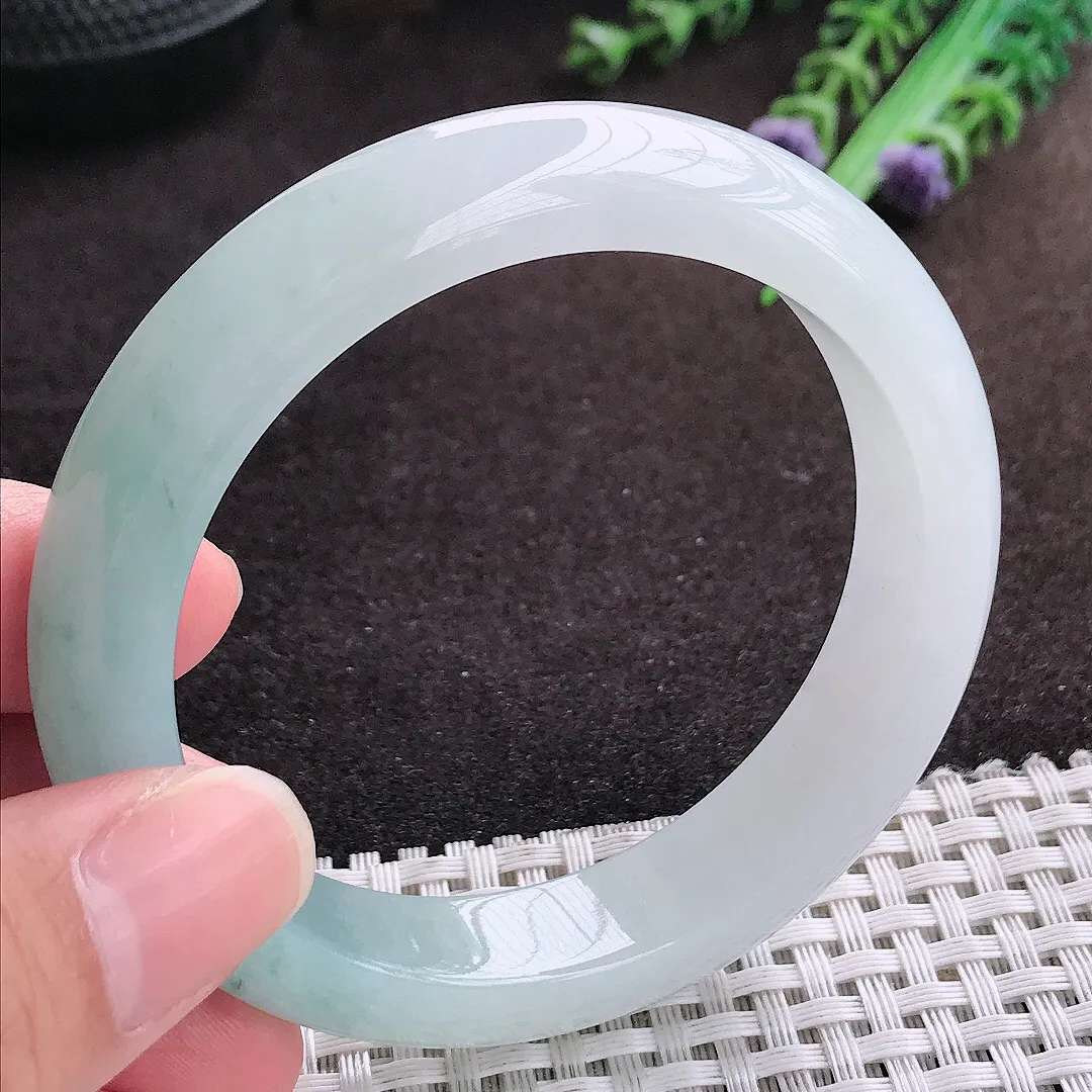 自然光56/12.6/8.7老坑冰胶果冻冰晴天空蓝手镯宽边翡翠玉镯手环