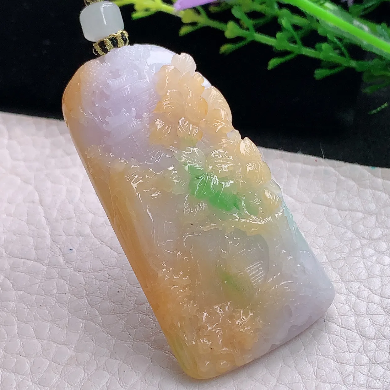 yl自然光59*31.3*11.3天然缅甸翡翠三彩山水 大好河山玉吊坠