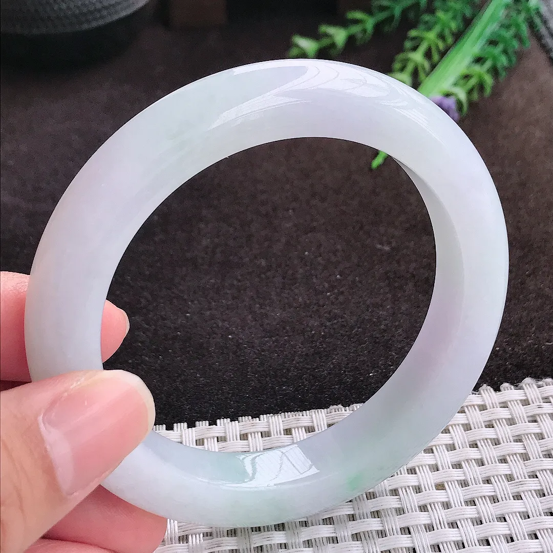 自然光58.5/11.7/10老坑秀气冰润飘花手镯宽边翡翠玉镯手环