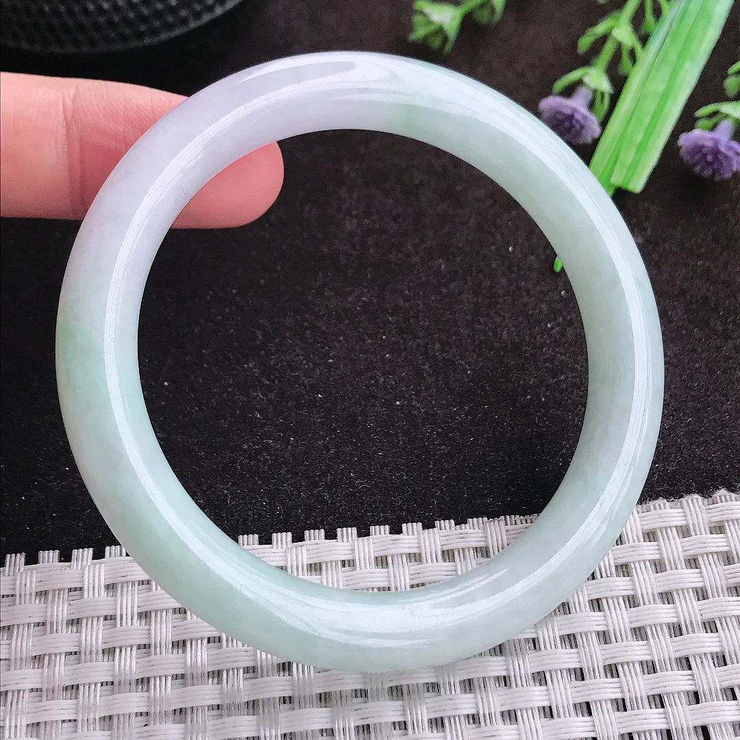 自然光55/8.8老坑秀气温润冰晴圆条手镯翡翠玉镯手环