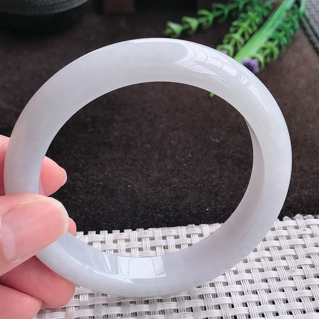 自然光60.5/12.5/9老坑秀气冰润大圈口手镯宽边翡翠玉镯手环