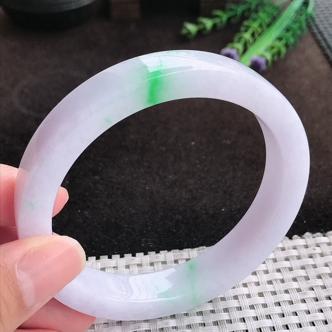 自然光64.5/12.6/8.3老坑冰润飘阳绿手镯大圈口翡翠方镯玉手环