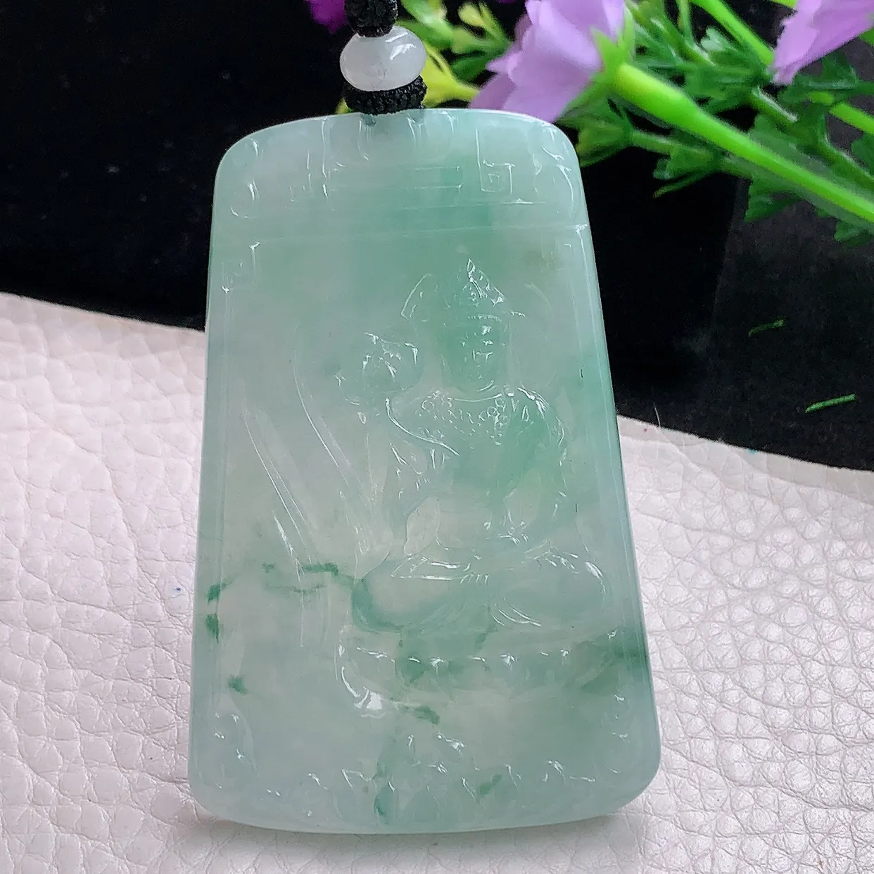 mut自然光65.5*43*4.8天然缅甸翡翠飘花坐莲观音吊坠四六牌大势至菩萨