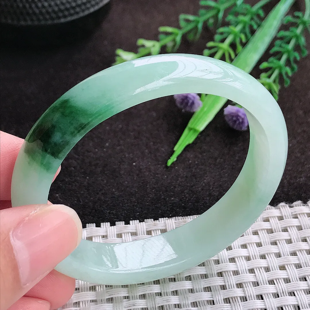 自然光54/46.5/12.3/7老坑精美冰润飘花贵妃手镯翡翠玉镯手环