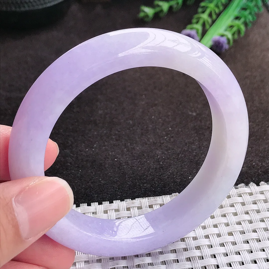 自然光56/12.6/9.4老坑精美温润浓艳紫罗兰手镯宽边翡翠玉镯手环