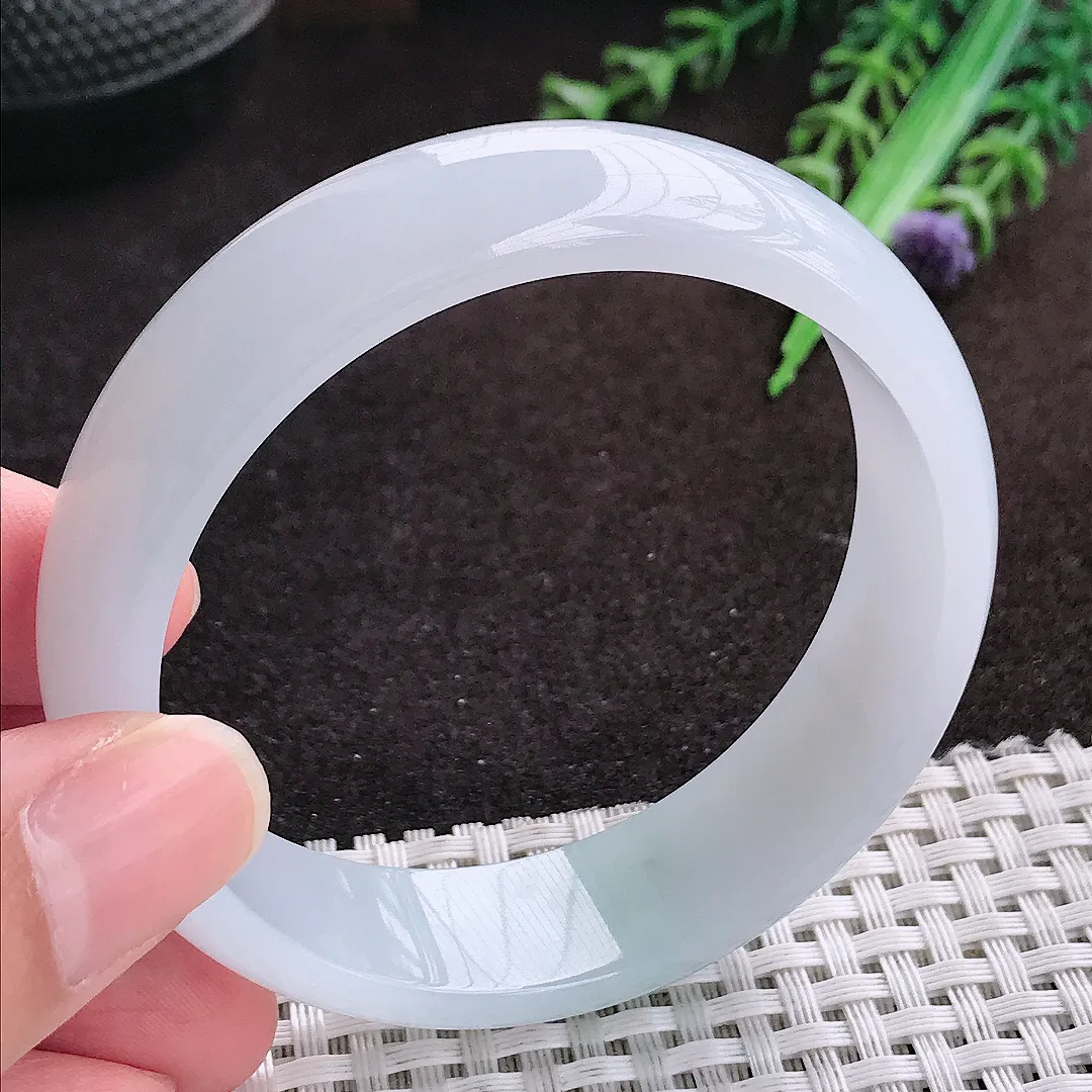 自然光56/15.6/6.6老坑冰纯起胶白月光轮胎手镯宽边翡翠玉镯手环