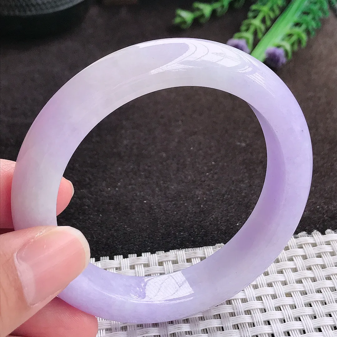 自然光56/12.6/9.4老坑精美温润浓艳紫罗兰手镯宽边翡翠玉镯手环