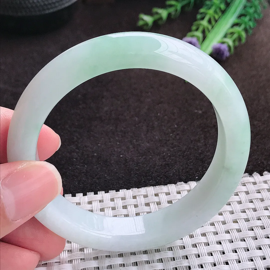 自然光56/11.7/8.5老坑冰润起胶飘花手镯宽边翡翠玉镯手环