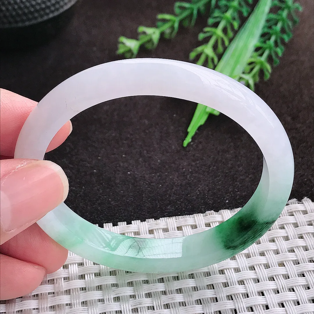 自然光54/47.5/9/7老坑冰润起胶飘花贵妃手镯翡翠玉镯手环