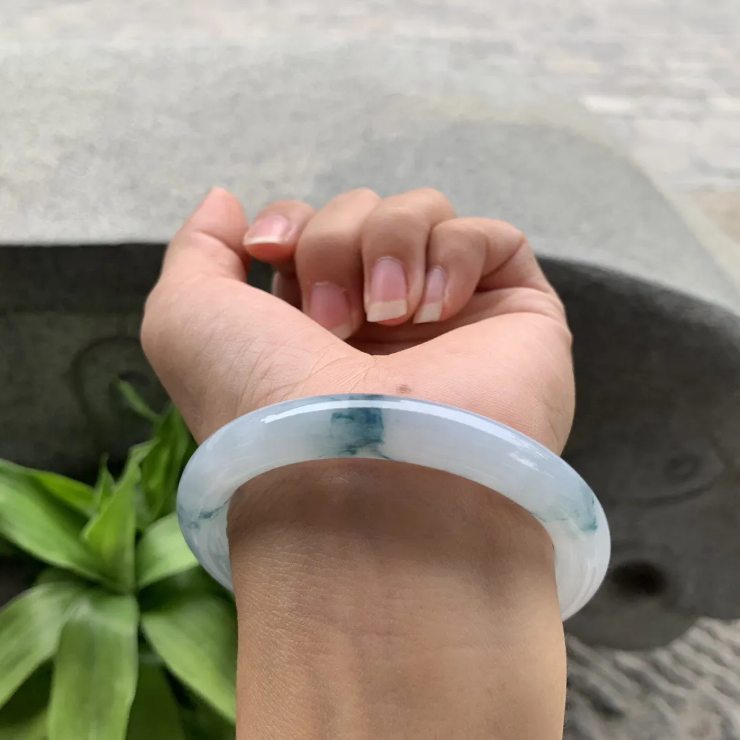 圈口 55.8-9.2【冰飘蓝花圆条手镯】圆条55 56可戴