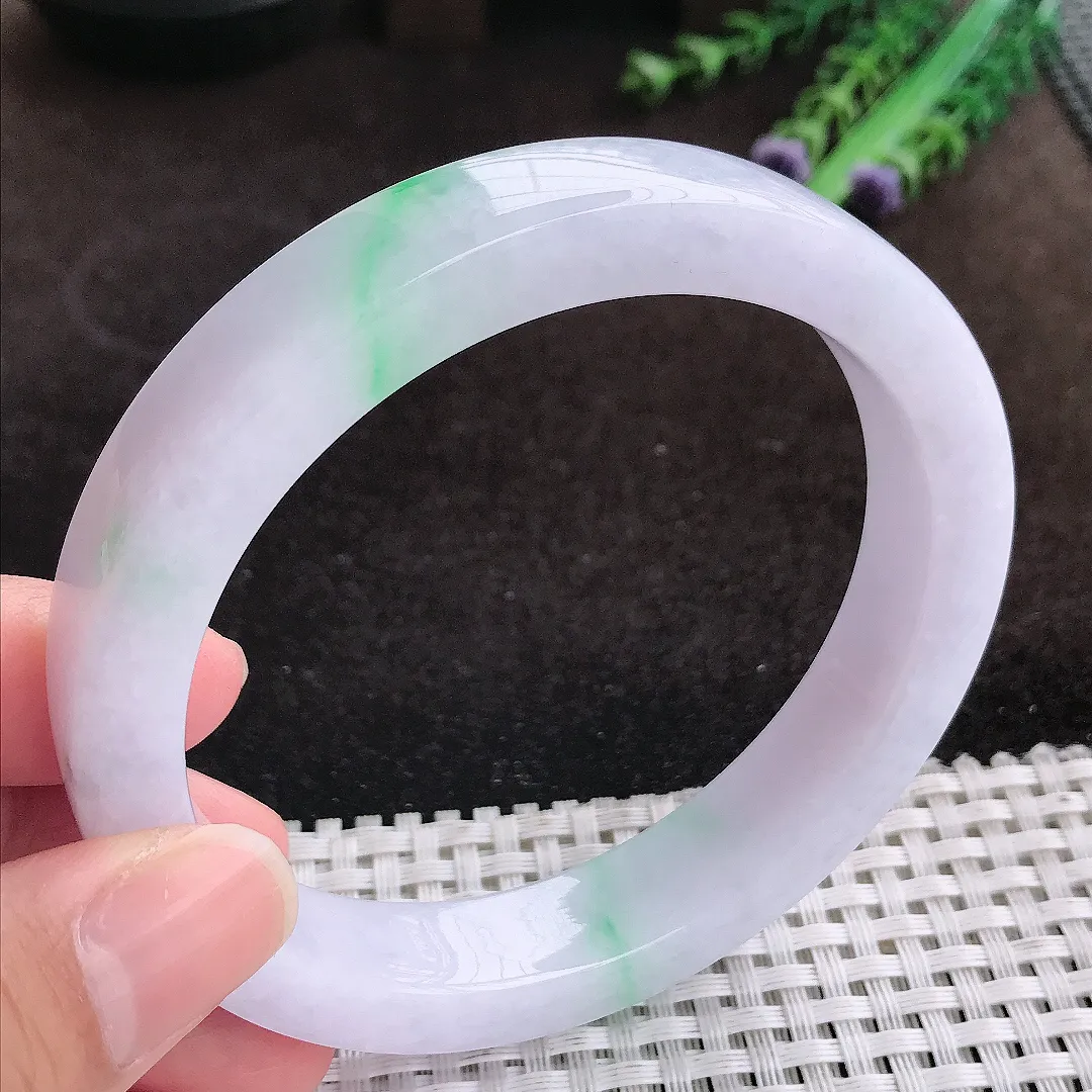 自然光64.5/12.6/8.3老坑冰润飘阳绿手镯大圈口翡翠方镯玉手环