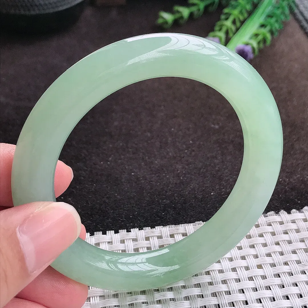 自然光55.5/10.6/10.7老坑冰胶果冻冰晴绿满绿圆条手镯翡翠玉镯手环