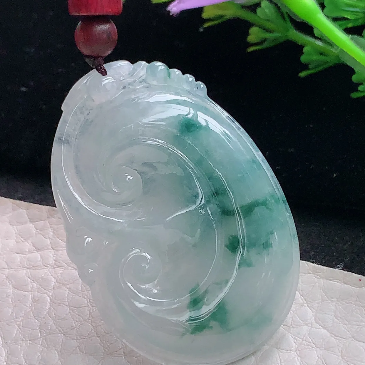 zen49*34.6*6自然光天然缅甸翡翠冰飘花如意 玉如意玉吊坠 毛衣坠