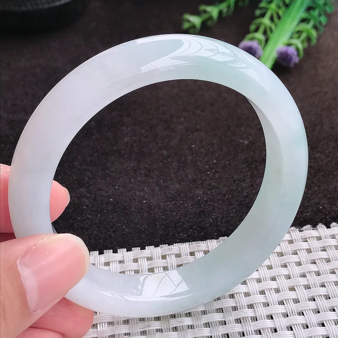 自然光57.5/12/8.5老坑冰纯果冻胶冰晴底手镯宽边翡翠玉镯手环