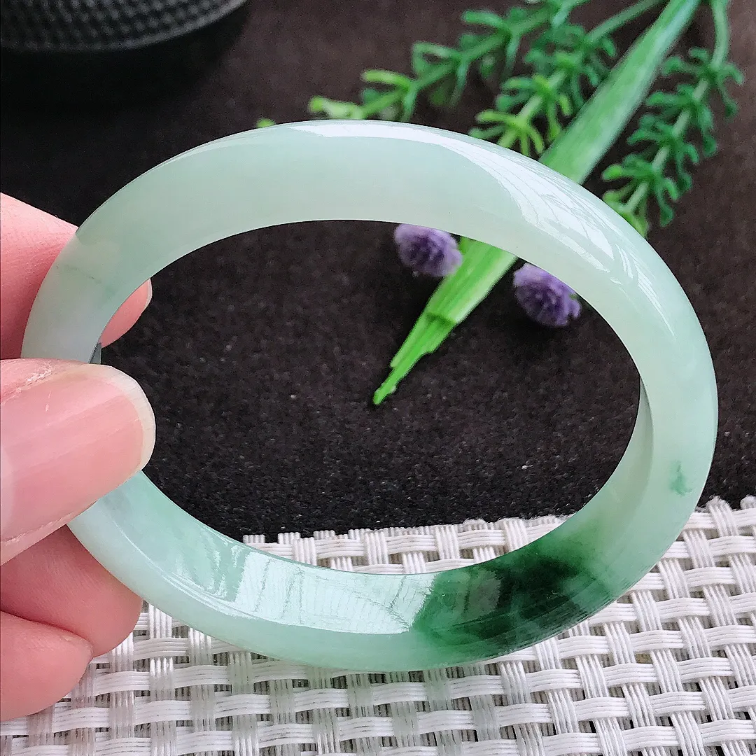 自然光54/46.5/12.3/7老坑精美冰润飘花贵妃手镯翡翠玉镯手环