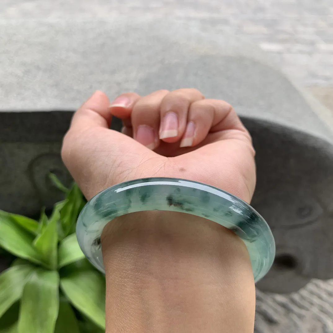 圈口54.5-10.7 【冰飘花圆条手镯】圆条54 55可戴