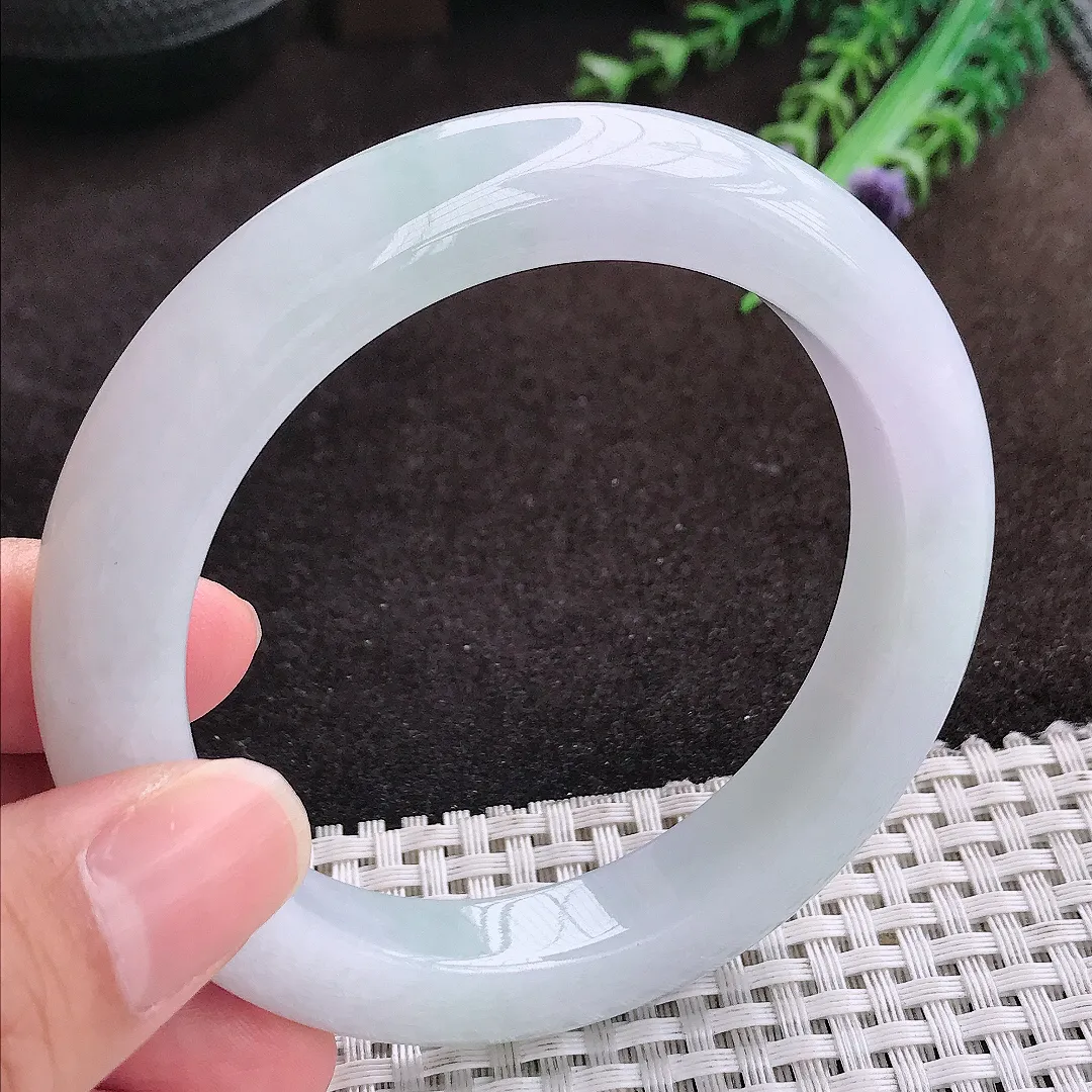 自然光58.5/11.7/10老坑秀气冰润飘花手镯宽边翡翠玉镯手环