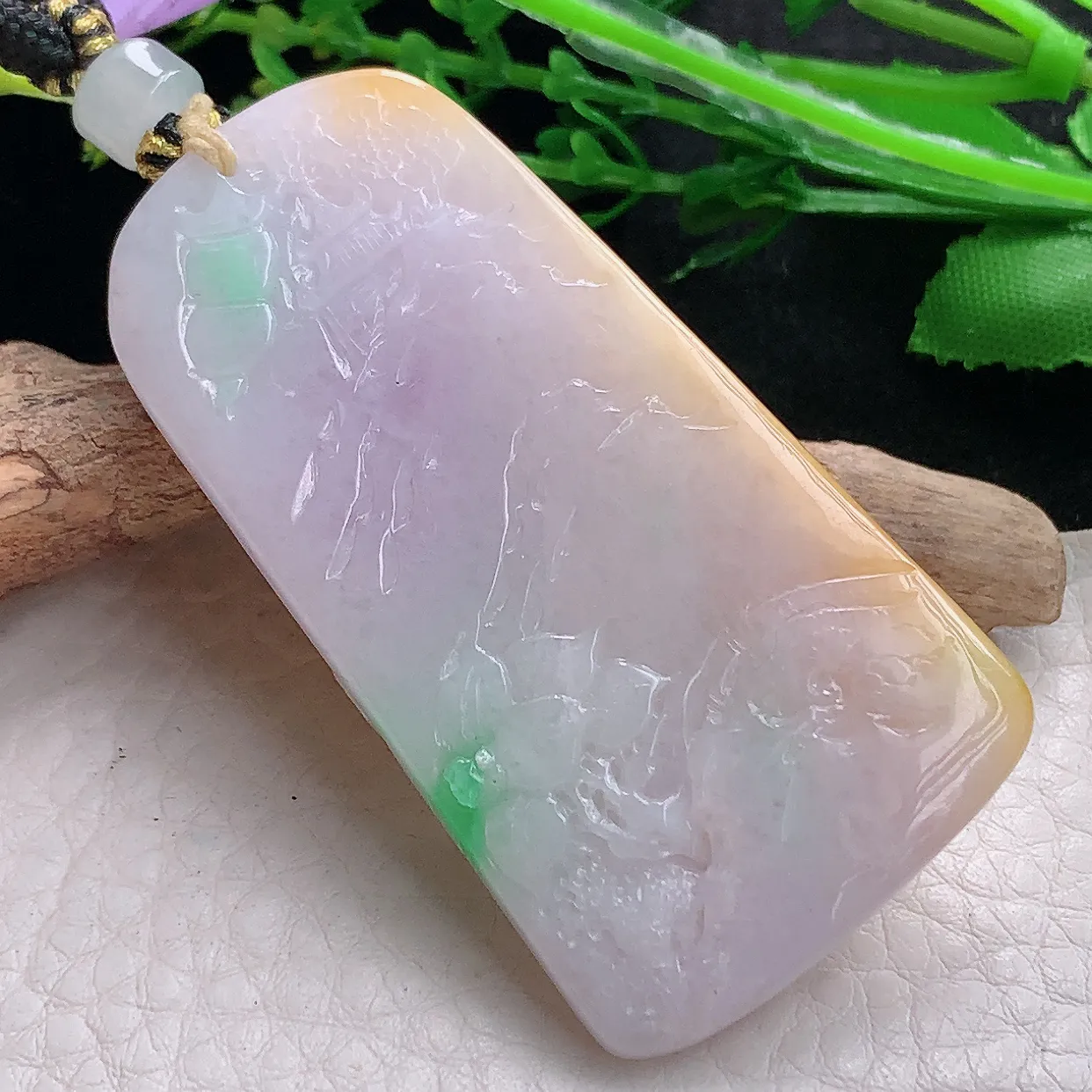 yl自然光59*31.3*11.3天然缅甸翡翠三彩山水 大好河山玉吊坠