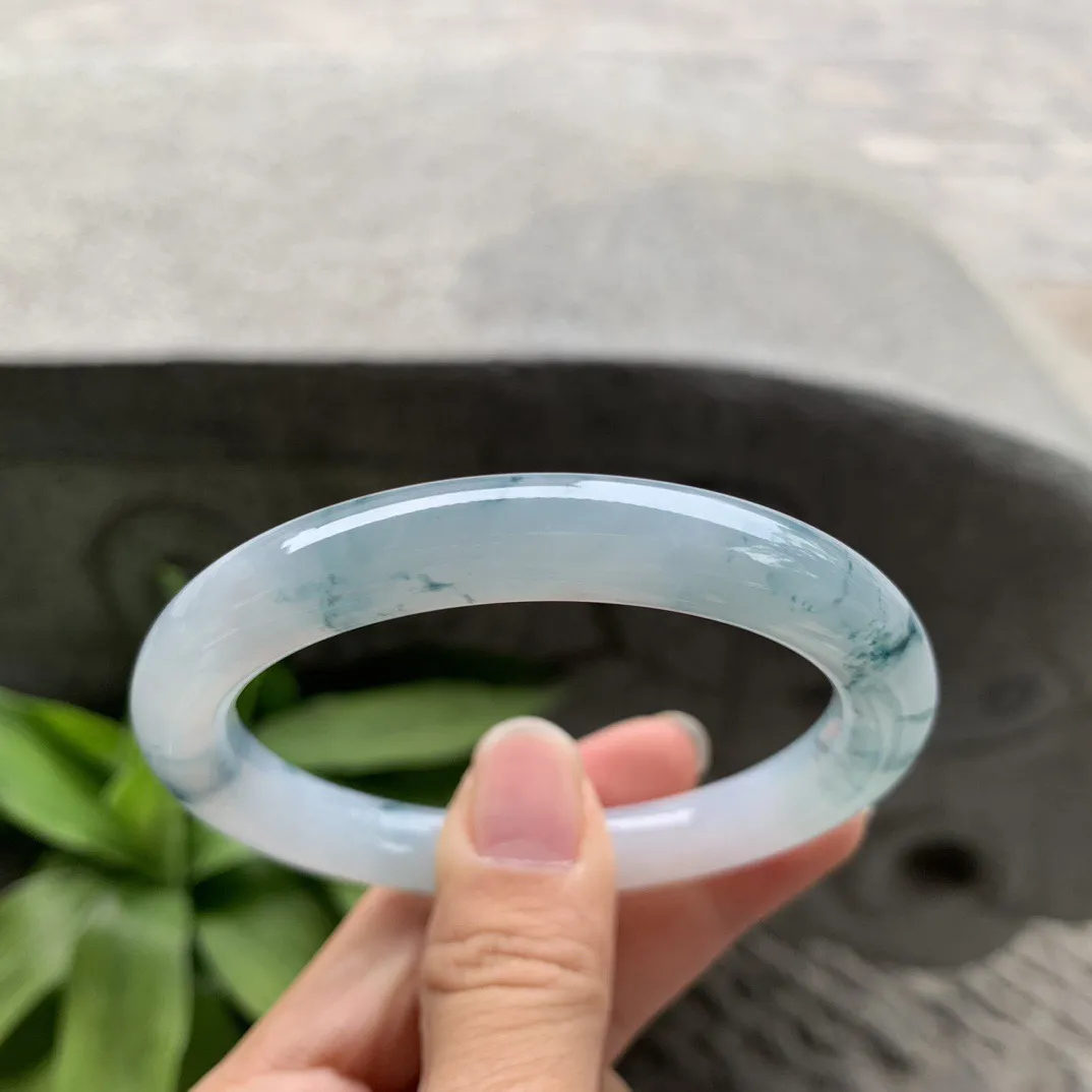 圈口 55.8-9.2【冰飘蓝花圆条手镯】圆条55 56可戴