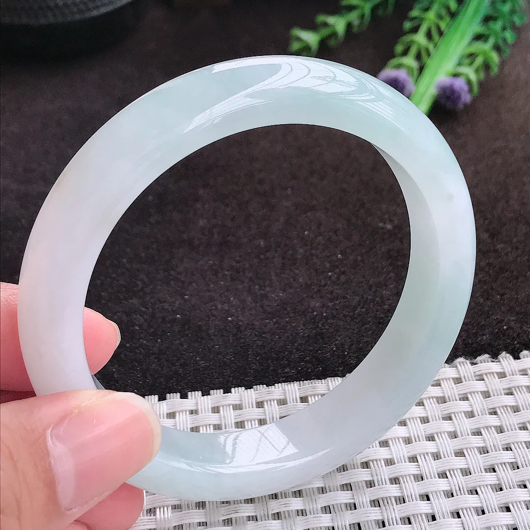 自然光57.5/12/8.5老坑冰纯果冻胶冰晴底手镯宽边翡翠玉镯手环