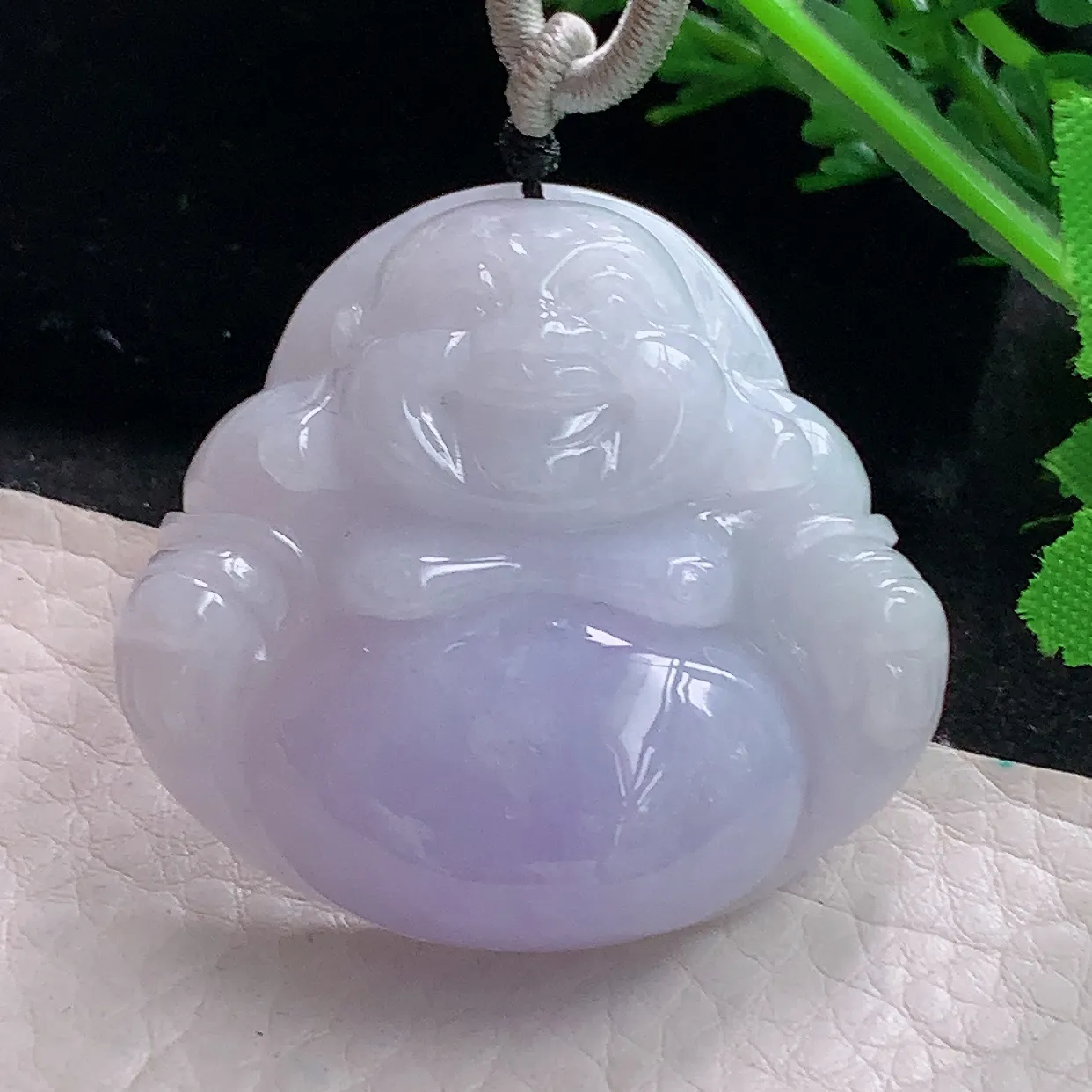 zen39.7*42*12.2自然光天然缅甸翡翠粉紫佛公 开心佛玉吊坠 毛衣坠