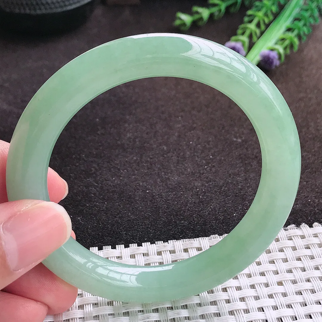 自然光56/9.9/10老坑冰胶果冻冰晴甜绿圆条手镯翡翠玉镯手环