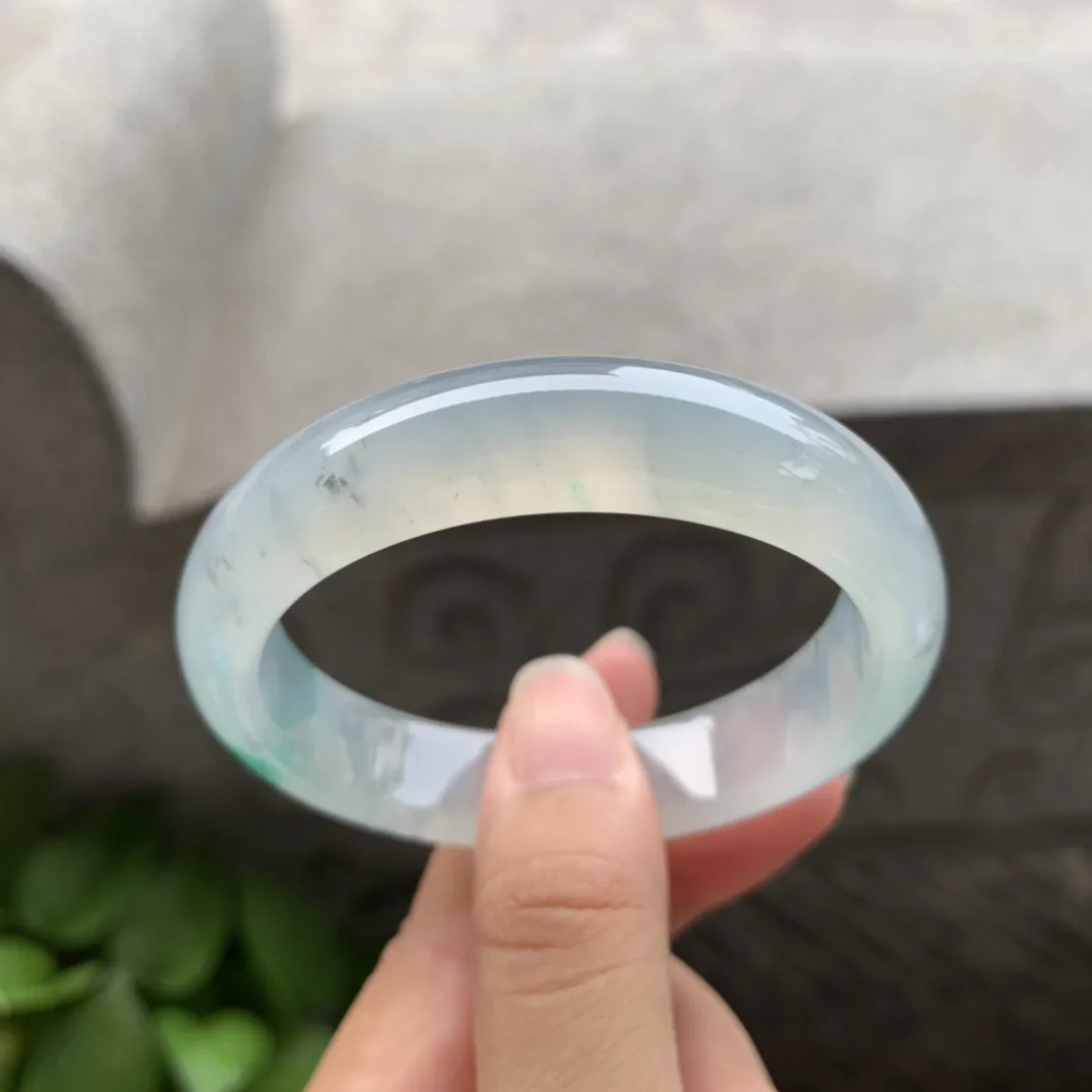 小圈口51.9-12.6-7.6 【高冰飘花正圈手镯】正圈51 52可戴  冰透水润 起光