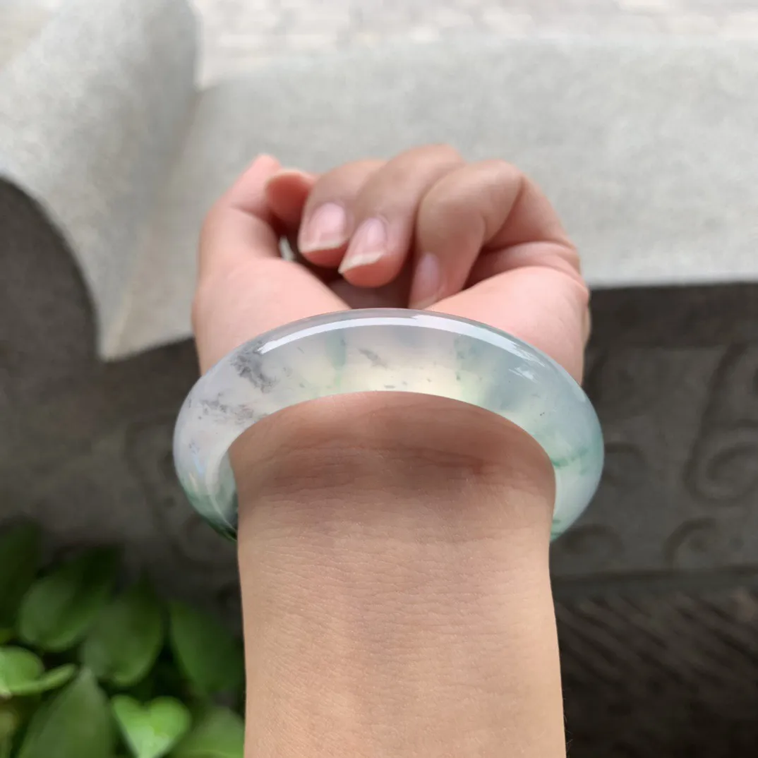 小圈口 52.4-12.4-7.9 【高冰飘花正圈手镯】正圈52 53可戴