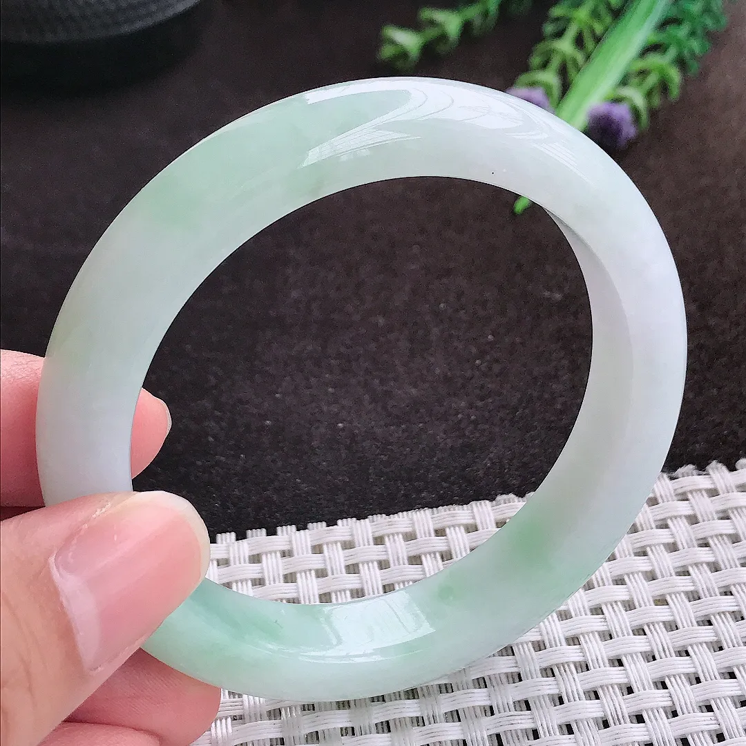 自然光56/11.7/8.5老坑冰润起胶飘花手镯宽边翡翠玉镯手环