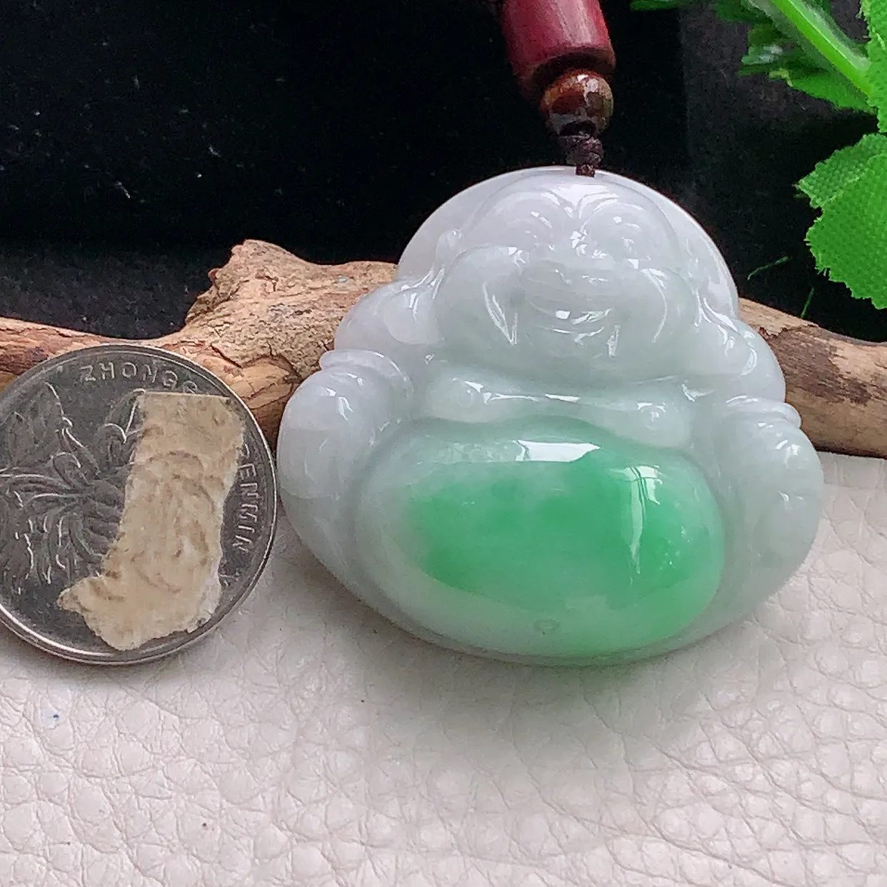 zen40*42.5*11.8自然光天然缅甸翡翠满肚绿佛公 开心佛玉吊坠 毛衣坠