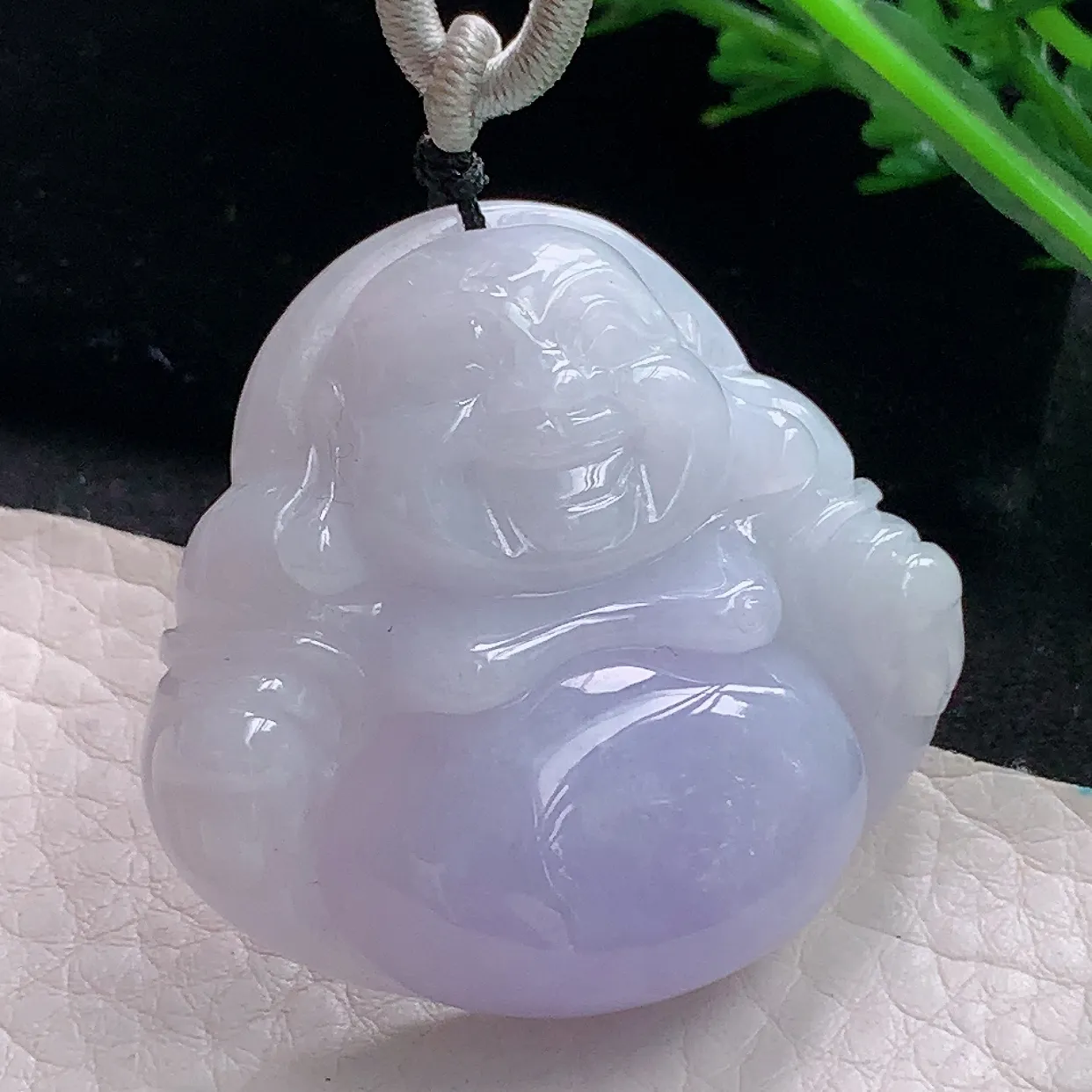 zen39.7*42*12.2自然光天然缅甸翡翠粉紫佛公 开心佛玉吊坠 毛衣坠