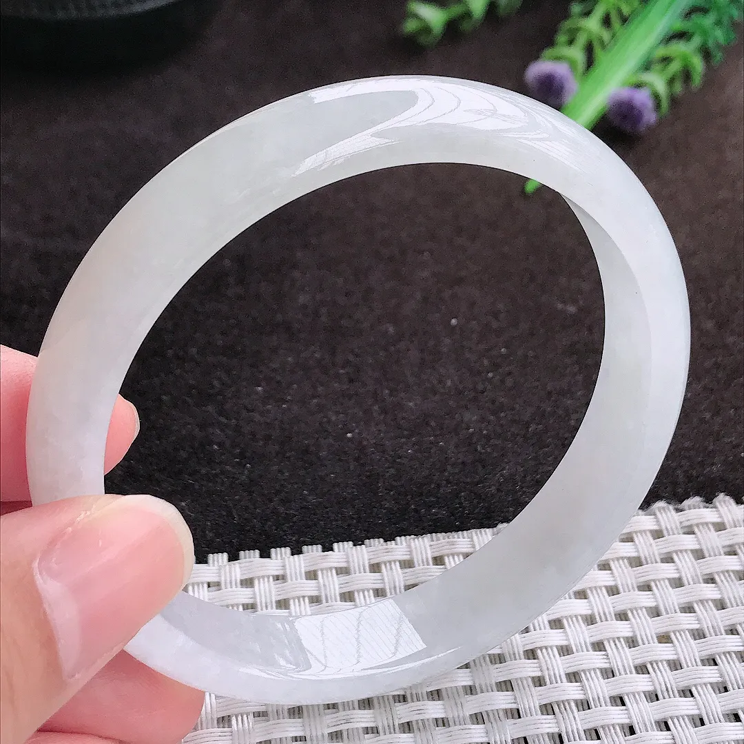 自然光60.8/12/6.6老坑秀气冰润白月光白大圈口手镯宽边翡翠玉镯手环