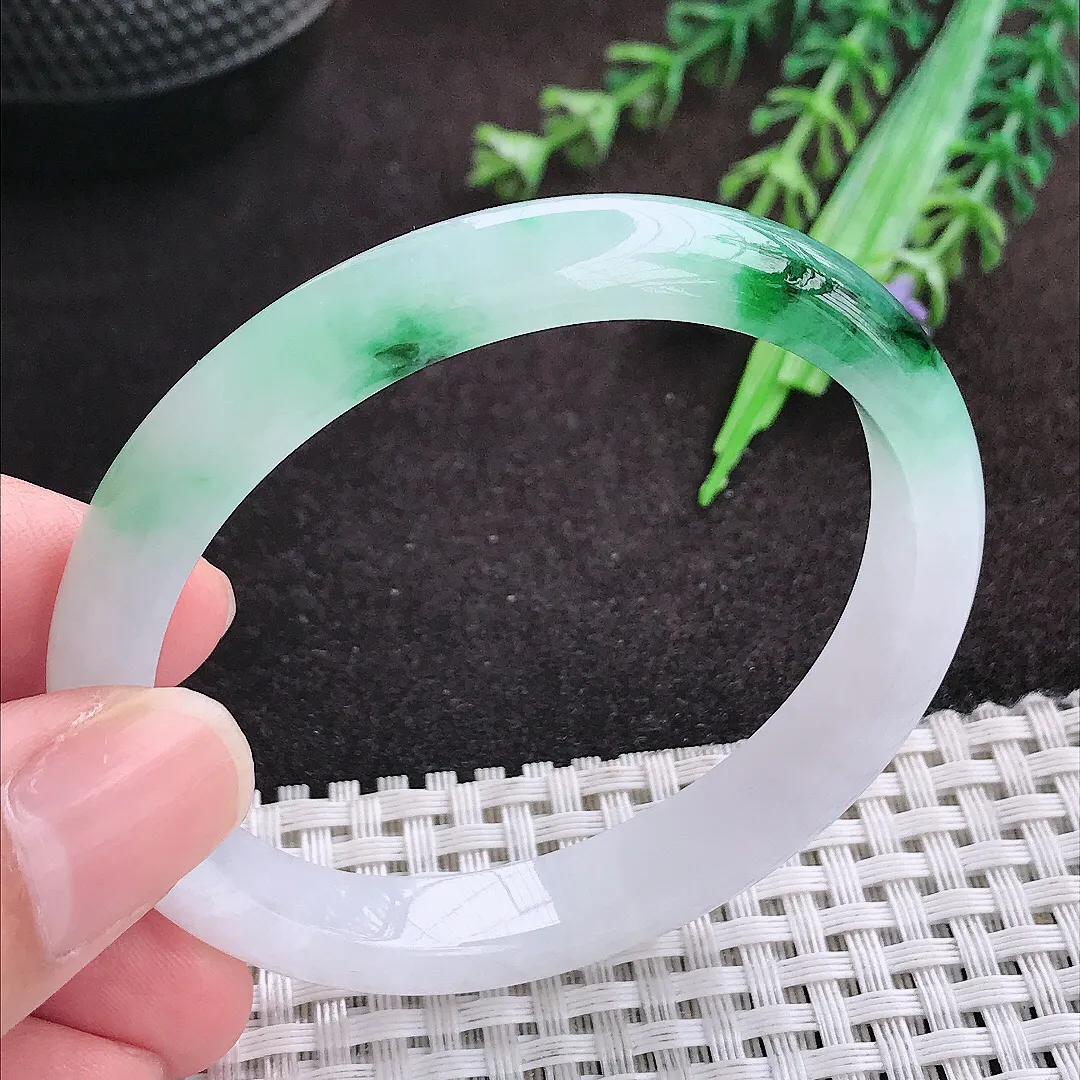 自然光54/47.5/9/7老坑冰润起胶飘花贵妃手镯翡翠玉镯手环