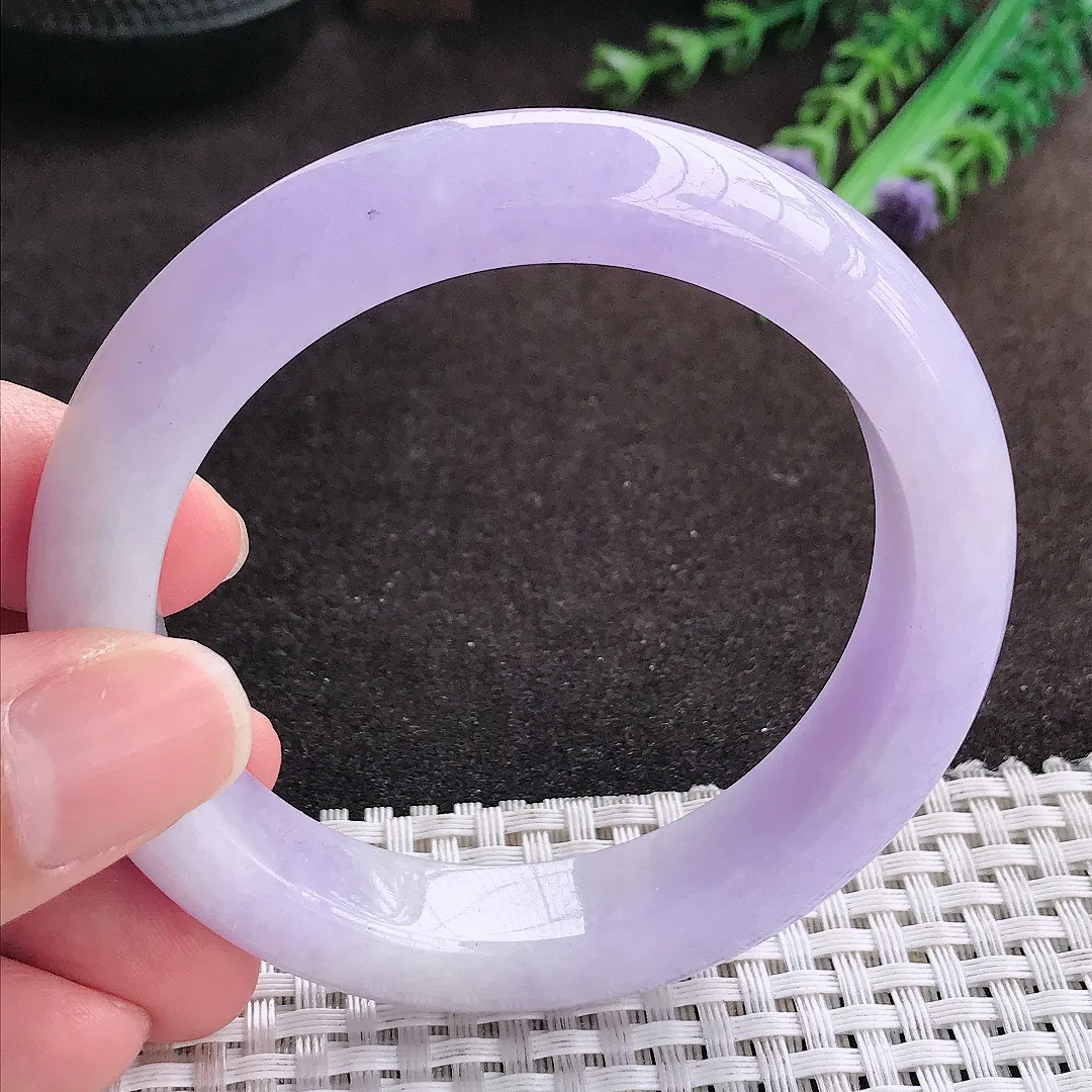 自然光56/12.6/9.4老坑精美温润浓艳紫罗兰手镯宽边翡翠玉镯手环