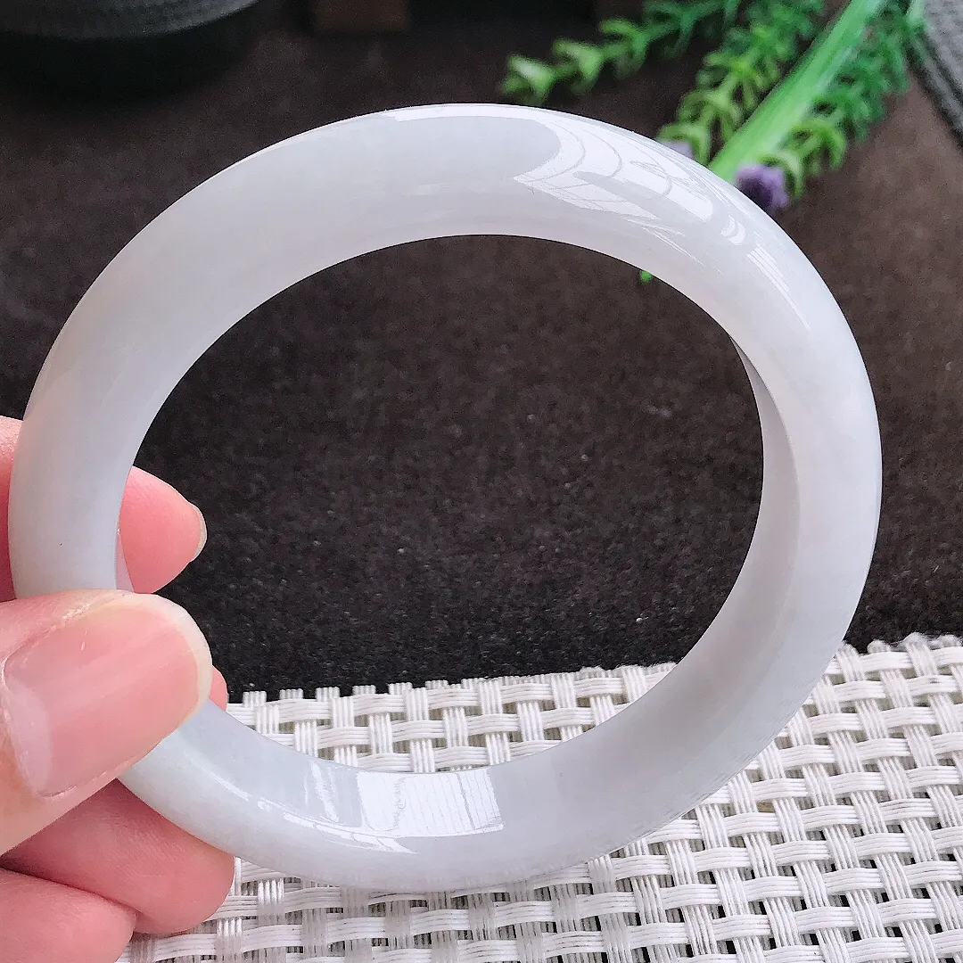 自然光60.5/12.5/9老坑秀气冰润大圈口手镯宽边翡翠玉镯手环