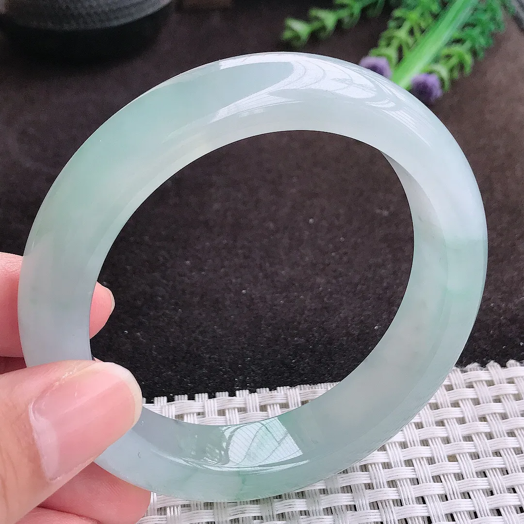 自然光59/14/9.8老坑冰胶果冻冰飘花手镯宽边翡翠玉镯手环