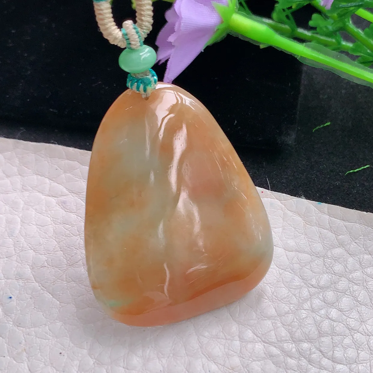 mut自然耀43*34.5*6.2天然缅甸翡翠黄翡双彩巧雕百年好合吊坠