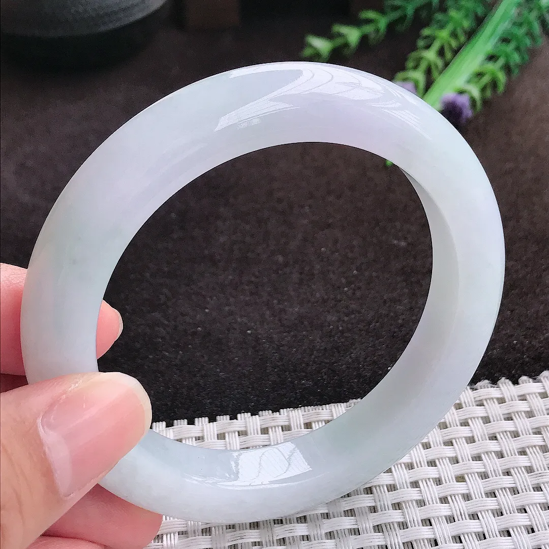 自然光58.5/11.7/10老坑秀气冰润飘花手镯宽边翡翠玉镯手环