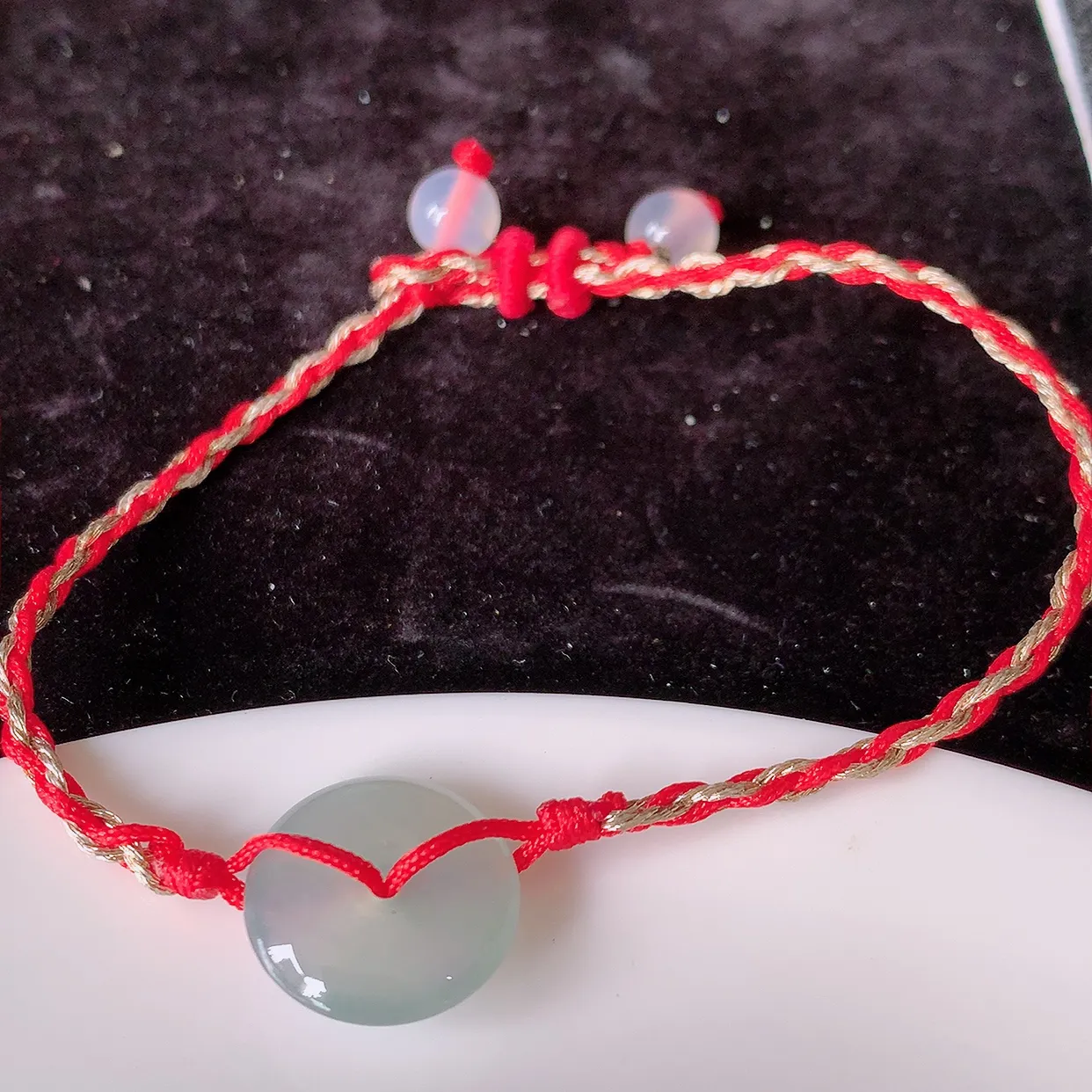 自然光实拍，冰种翡翠平安扣手串手链，种老水足，冰清玉润  颜色漂亮  #1.26取一尺寸14.5*4.2