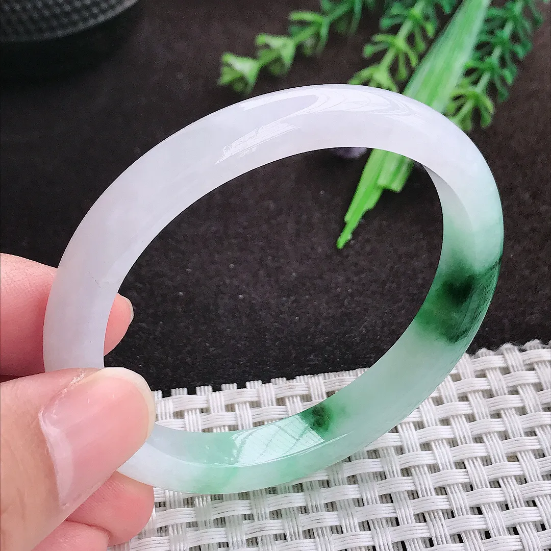 自然光54/47.5/9/7老坑冰润起胶飘花贵妃手镯翡翠玉镯手环