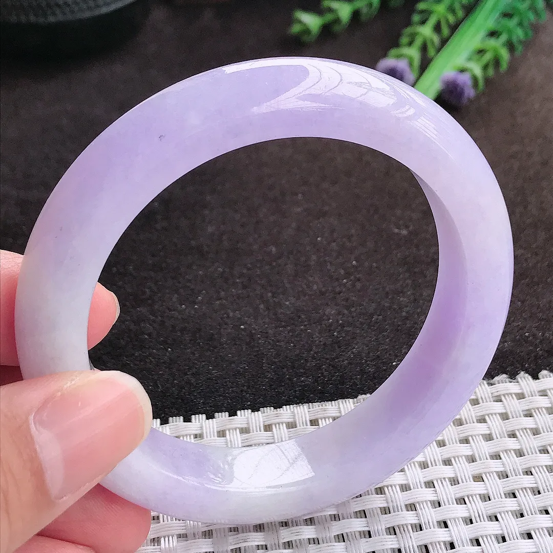 自然光56/12.6/9.4老坑精美温润浓艳紫罗兰手镯宽边翡翠玉镯手环