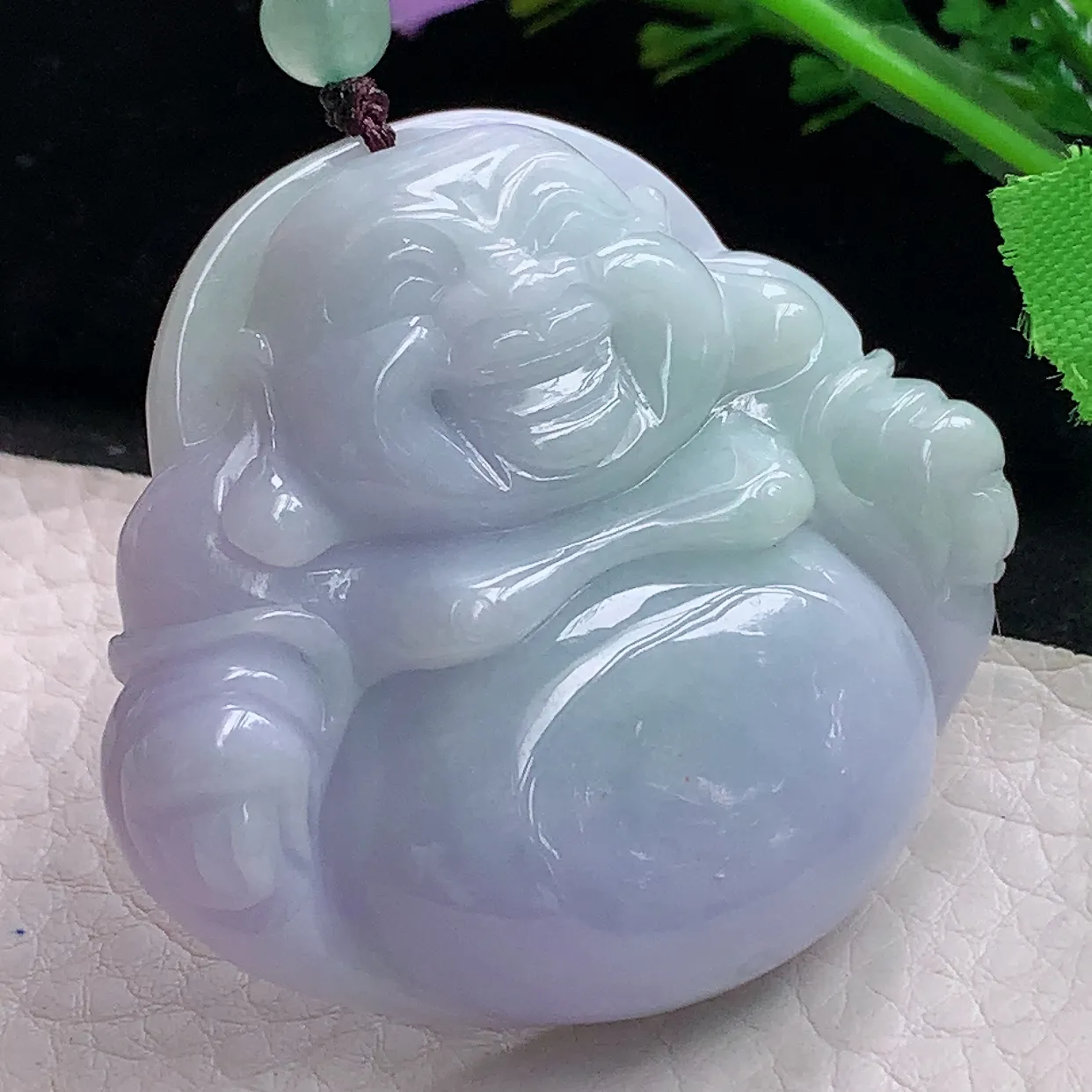 zen46*54*12.5自然光天然缅甸翡翠春带彩大佛公 开心佛玉吊坠 毛衣坠