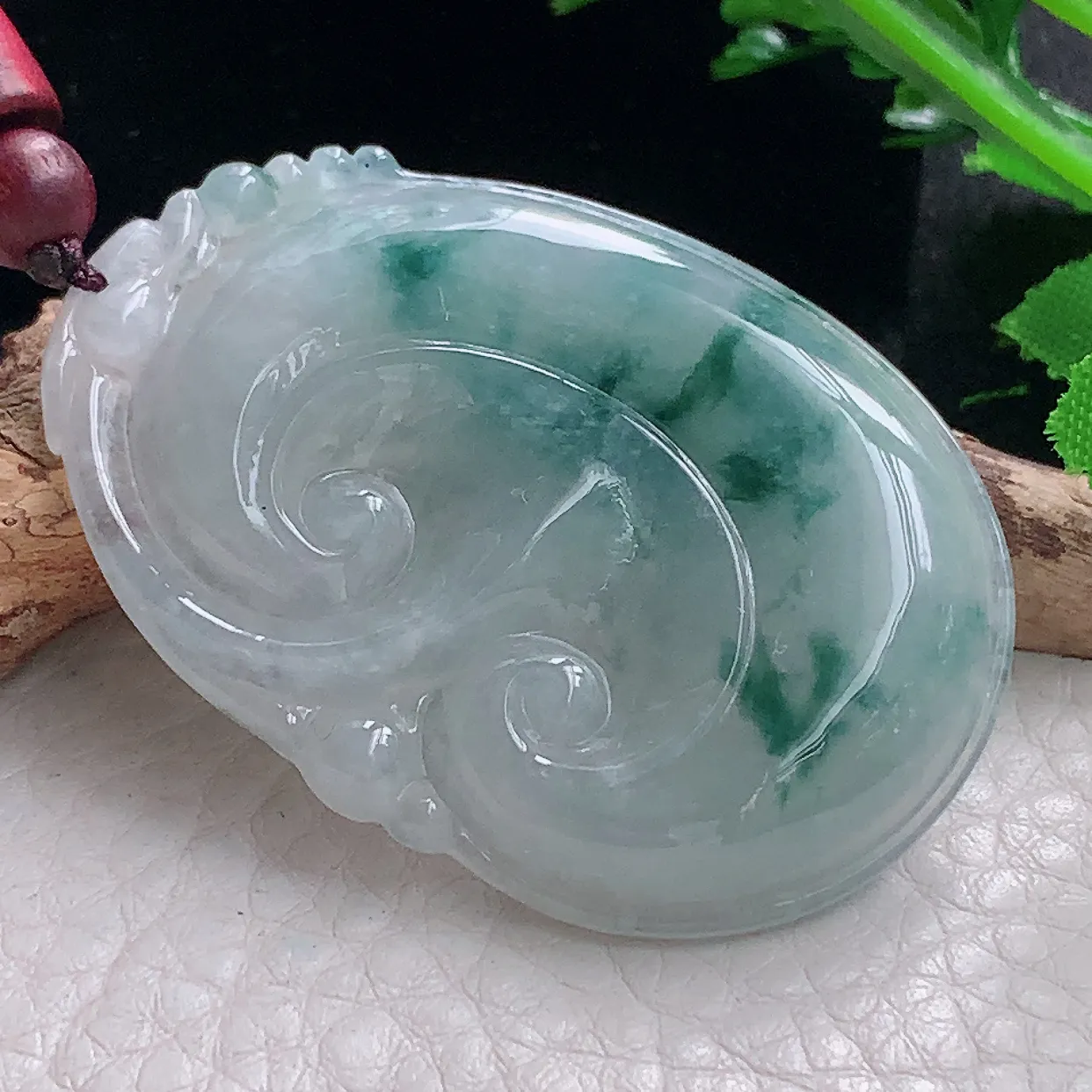 zen49*34.6*6自然光天然缅甸翡翠冰飘花如意 玉如意玉吊坠 毛衣坠