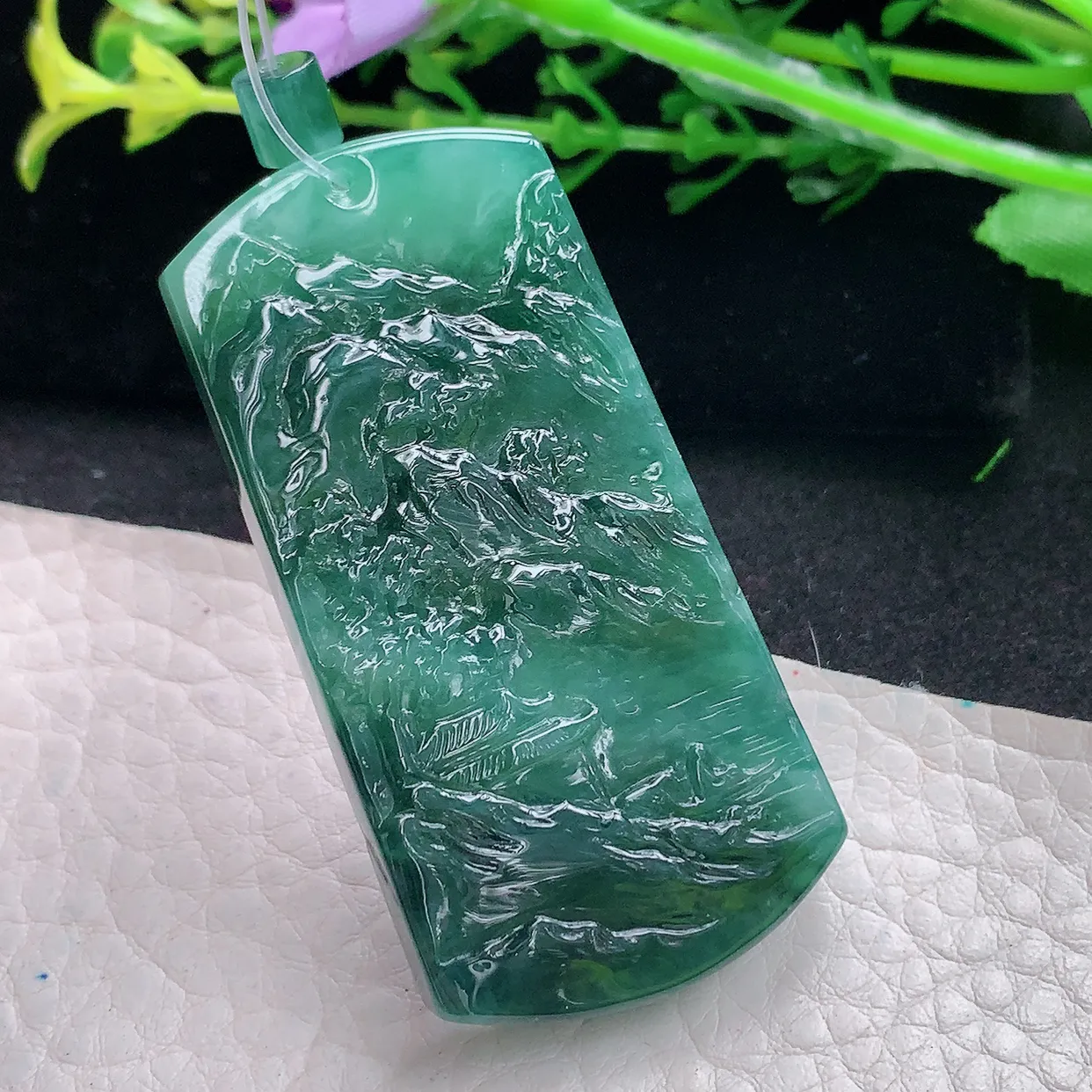 yl自然光54.8*28*6.5天然缅甸翡翠冰蓝大好河山 山水玉吊坠