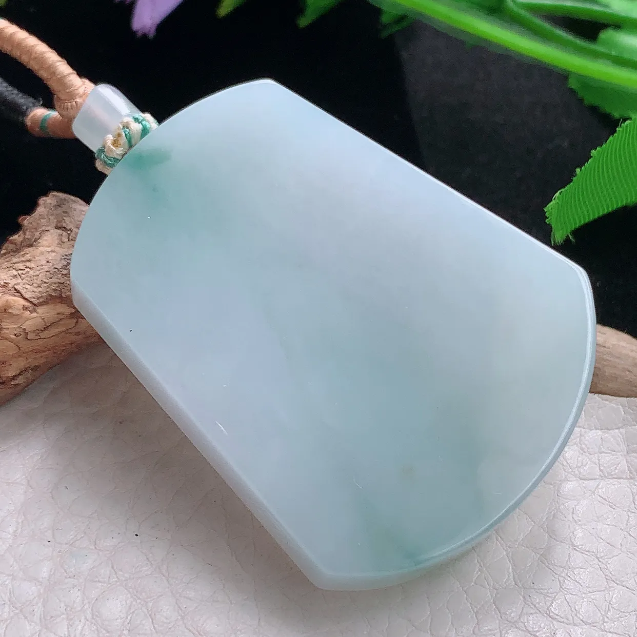 yl自然光51.5*40.6*8天然缅甸翡翠飘花平安无事牌 素面牌玉吊坠