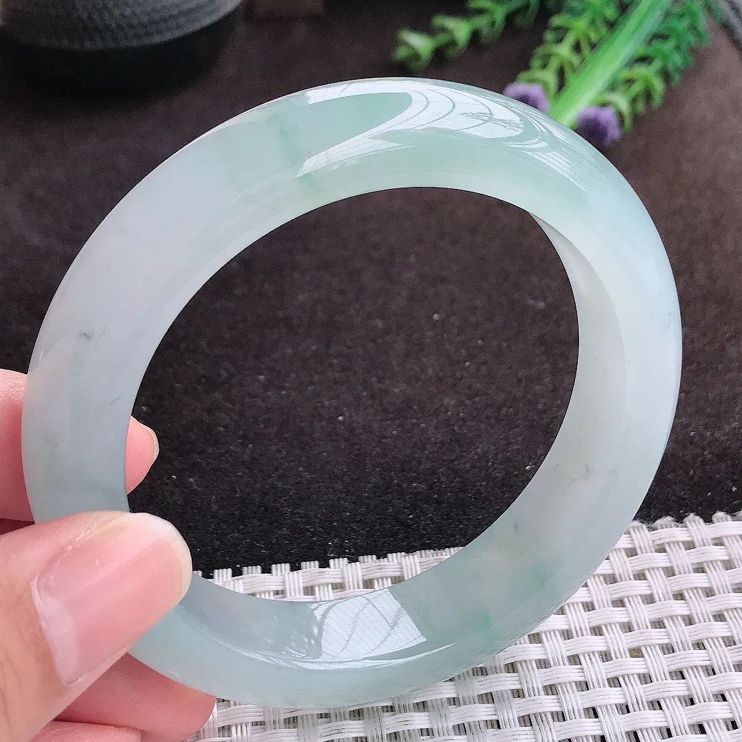 自然光59/14/9.8老坑冰胶果冻冰飘花手镯宽边翡翠玉镯手环