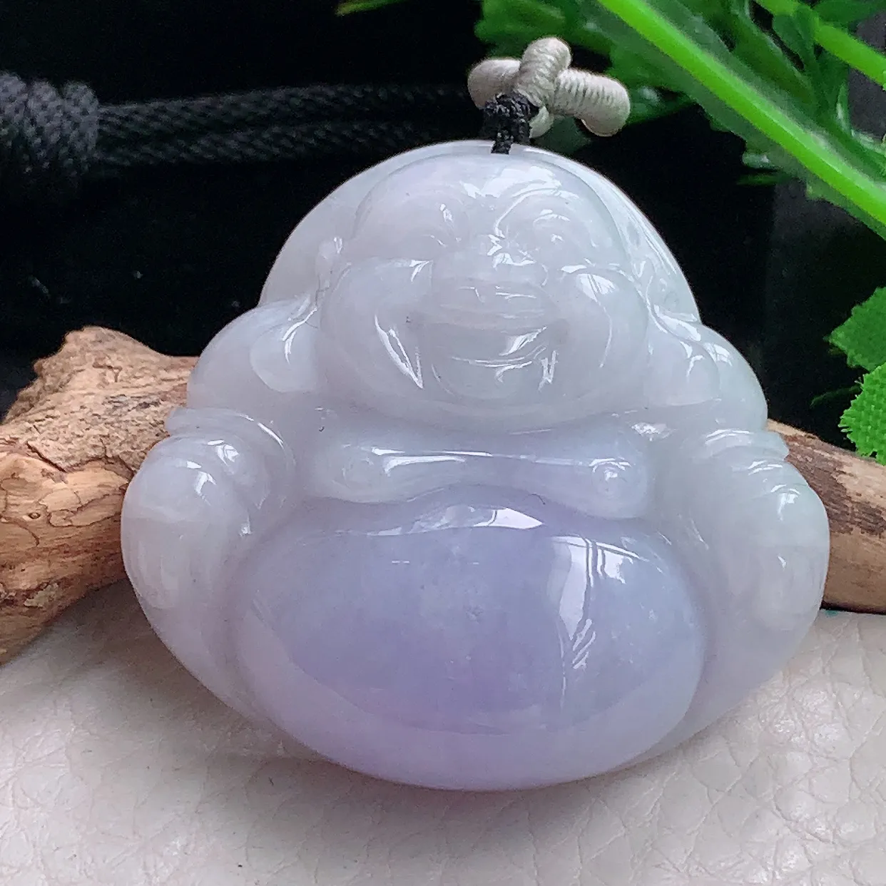 zen39.7*42*12.2自然光天然缅甸翡翠粉紫佛公 开心佛玉吊坠 毛衣坠