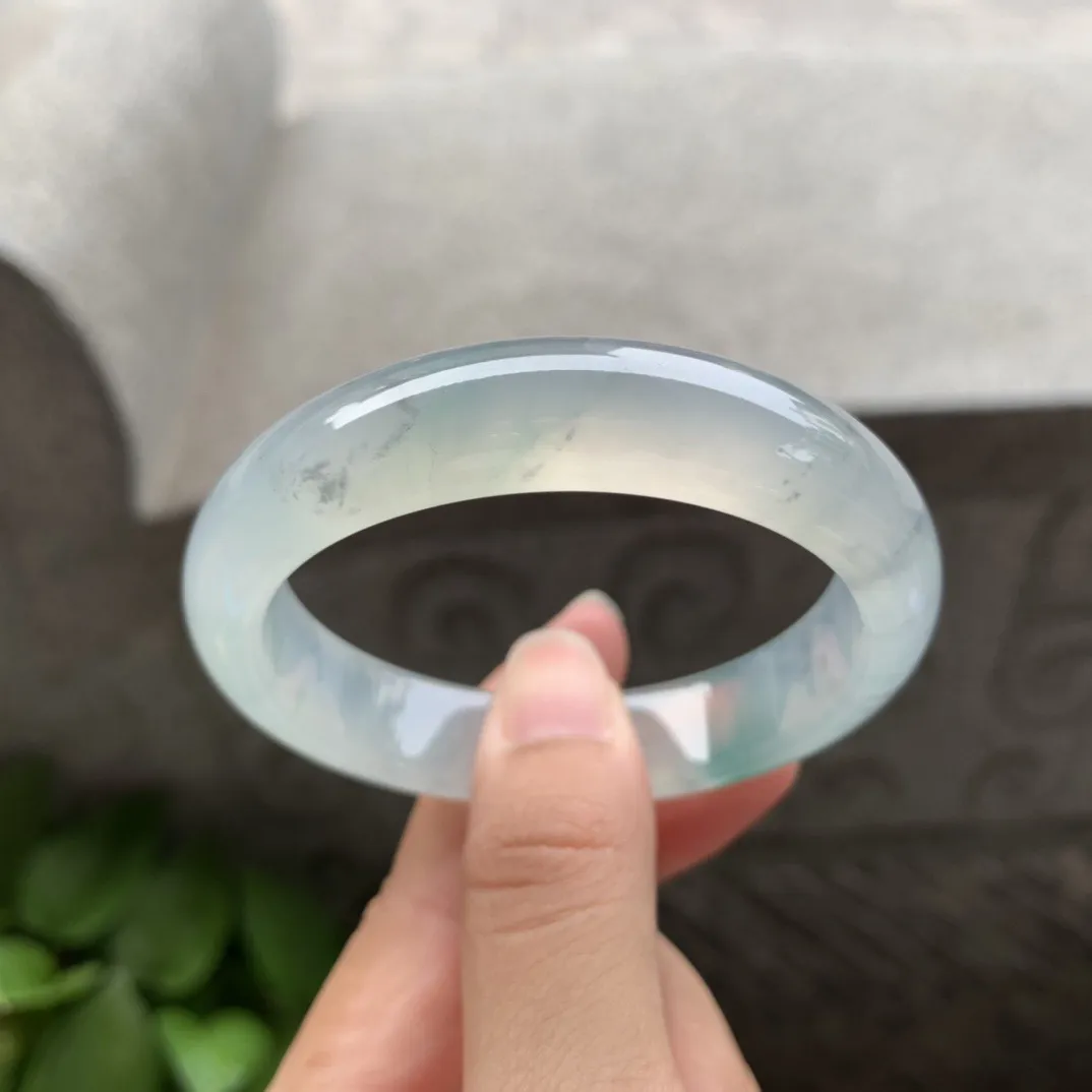 小圈口51.9-12.6-7.6 【高冰飘花正圈手镯】正圈51 52可戴  冰透水润 起光