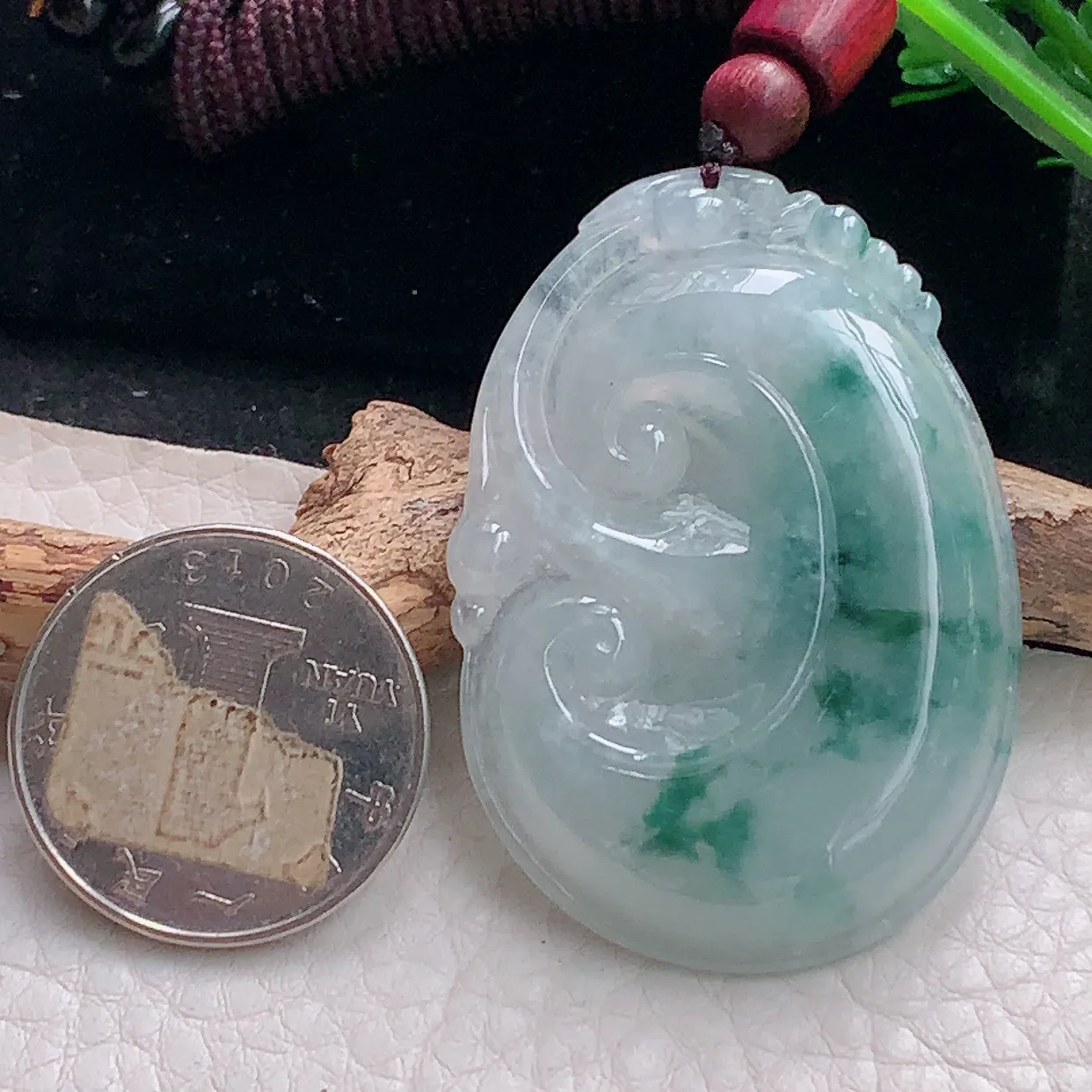 zen49*34.6*6自然光天然缅甸翡翠冰飘花如意 玉如意玉吊坠 毛衣坠